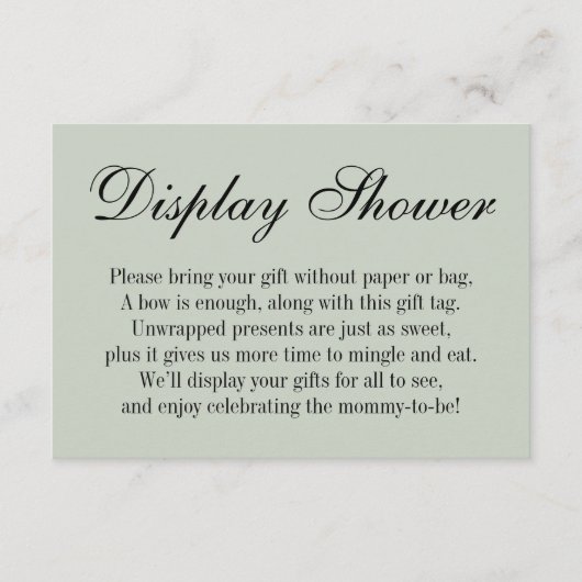 エレガント、シンプル、ベビーシャワー、セージグリーン エンクロージャーカード (正面)