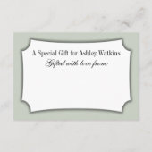 エレガント、シンプル、ベビーシャワー、セージグリーン エンクロージャーカード (裏面)