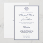 エレガント シンプル ホワイトとブルーのシェル 海 ウェディング 招待状 (正面/裏面)