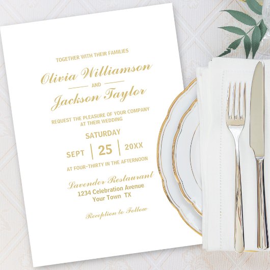 エレガント シンプル ホワイト ゴールド ウェディング 招待状