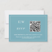 エレガント シンプル レトロ ブルー モノグラム ウェディング 出欠カード (正面)