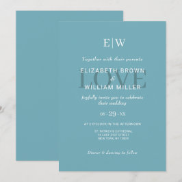 エレガント シンプル レトロ ブルー モノグラム ウェディング 招待状
