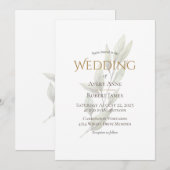 エレガント シンプル 水彩画 葉のモダン デザイン 招待状 (正面/裏面)