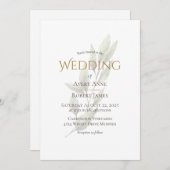 エレガント シンプル 水彩画 葉 現代 招待状 (正面/裏面)