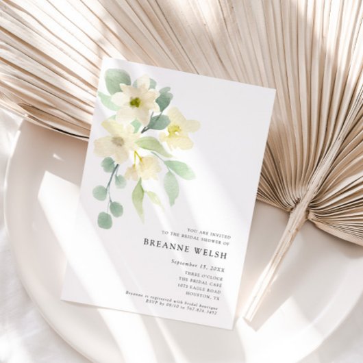 エレガント シンプル 水彩 グリーン ブライダル シャワー 招待状