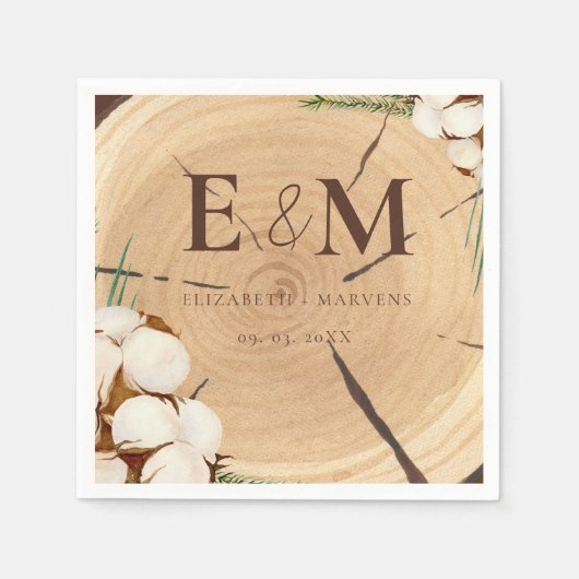 エレガント&シ素朴ッ結婚クの木製ありがとう スタンダードカクテルナプキン (正面)