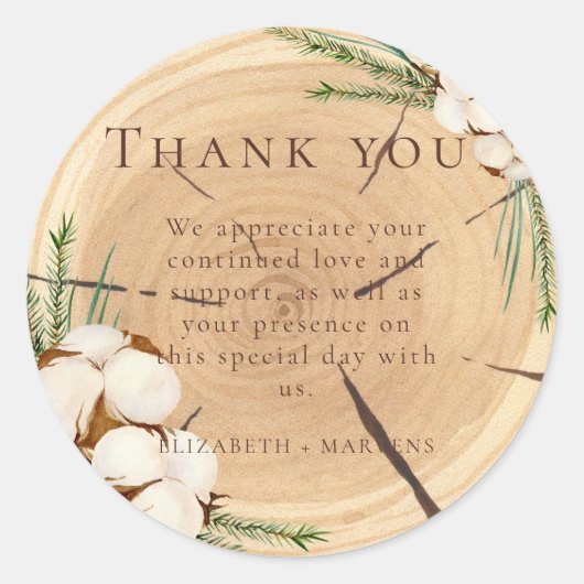 エレガント&シ素朴ッ結婚クの木製ありがとう ラウンドシール (正面)