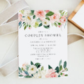 エレガント&スウィート赤面ピンクフローラカップルのシャワー 招待状