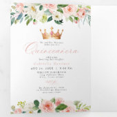 エレガント&スウィート赤面ピンクフローラキンセアニラ 三つ折りクリスマスカード (内部最初)