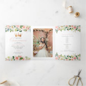 エレガント&スウィート赤面ピンクフローラキンセアニラ 三つ折りクリスマスカード (内部)