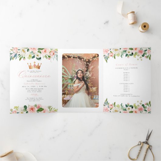 エレガント&スウィート赤面ピンクフローラキンセアニラ 三つ折りクリスマスカード (内部)