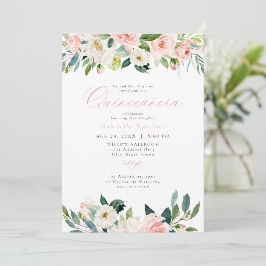 エレガント&スウィート赤面ピンクフローラキンセアニラ 招待状 (スタンド正面)