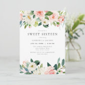 エレガント&スウィート赤面ピンクフローラスウィート16 招待状 (スタンド正面)