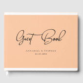 エレガント，スクリプトフォント，ピーチ結婚ーズ ゲストブック (正面)