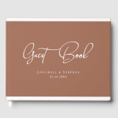 エレガント，スクリプトフォント，ブラウン，結婚の ゲストブック (正面)