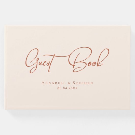 エレガント，スクリプトフォント，ベージュ結婚ズ ゲストブック (正面)