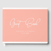 エレガント，スクリプトフォント, Coral-Peach, 結婚's ゲストブック (正面)