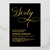 エレガント・スクリプト・シクスティ・ブラックゴールド 60歳の誕生日 箔招待状 (正面)