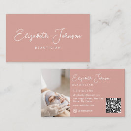 エレガント スクリプト シック ピンク フォト QR コード 名刺