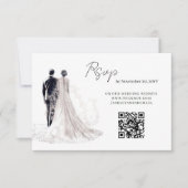 エレガント・スクリプト 伝統的な結婚式QRコード 出欠カード (正面)