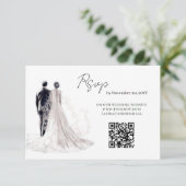 エレガント・スクリプト 伝統的な結婚式QRコード 出欠カード (スタンド正面)