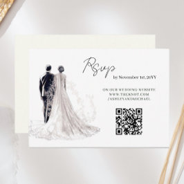 エレガント・スクリプト 伝統的な結婚式QRコード 出欠カード