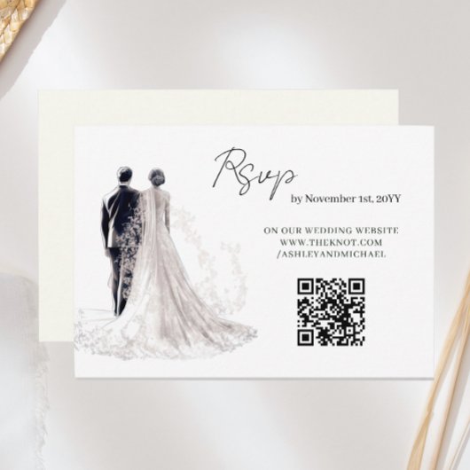 エレガント・スクリプト 伝統的な結婚式QRコード 出欠カード
