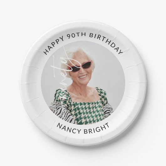エレガント スクリプト 90枚 90歳の誕生日 ペーパープレート (正面)