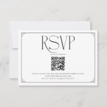 エレガント スクリプト RSVP QRコード ブラック ホワイト ウェディング