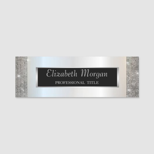 エレガント、スタイリッシュシルバーフレームのシークイン 名札 (正面)