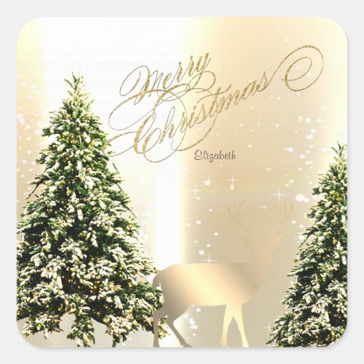 エレガント,スタイリッシュ松の木,クリスマス・トナカイ スクエアシール (正面)