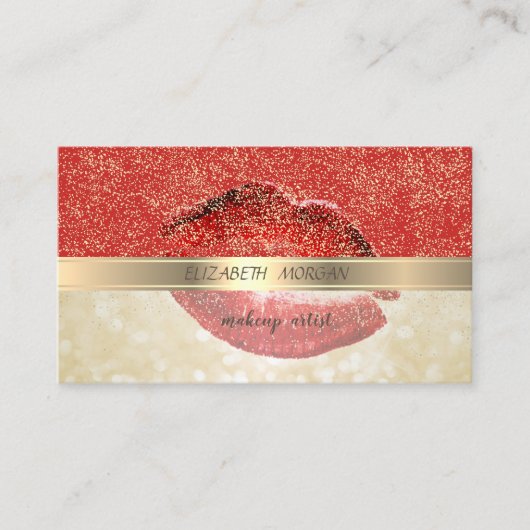 エレガント,スタイリッシュ赤,金ゴールド紙吹雪,唇,《写真》ぼけ味 名刺 (正面)