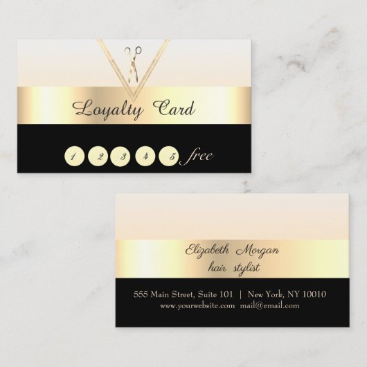 エレガント,スタイリッシュ金ゴールド，黒，はさみロイヤリティカード ロイヤリティカード (正面/裏面)