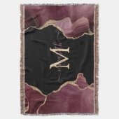 エレガント スタイリッシュ ゴールド グリッター バーガンディ アゲート スローブランケット (正面縦)