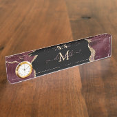 エレガント スタイリッシュ ゴールド グリッター バーガンディ アゲート デスクネームプレート (側面)