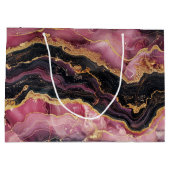 エレガント スタイリッシュ ゴールド グリッター ブラック バーガンディ マーブル ラージペーパーバッグ (裏面)