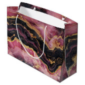 エレガント スタイリッシュ ゴールド グリッター ブラック バーガンディ マーブル ラージペーパーバッグ (裏面アングル)