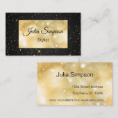 エレガント, スタイリッシュ，ブラック&金ゴールド，光沢，スタイリスト 名刺 (正面/裏面)