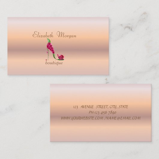 エレガント スタイリッシュ プロフェッショナル ローズゴールド ハイヒール 名刺 (正面/裏面)
