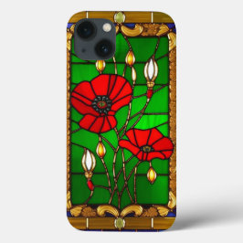 エレガント ステンドグラス 赤い花 iPhone 13ケース