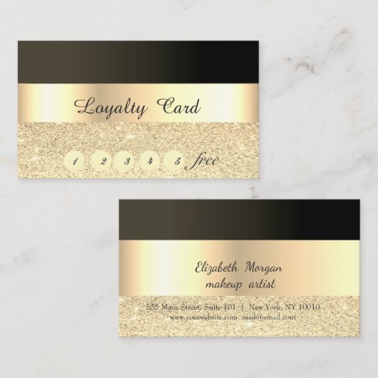 エレガント,ストライプの，黒，きらびやかなロイヤリティカード ロイヤリティカード (正面/裏面)