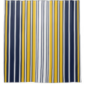 エレガント,ストライプネイビーブルー，マスタードイエロー，ホワイト シャワーカーテン (正面)