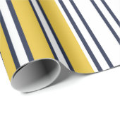 エレガント,ストライプネイビーブルー，マスタードイエロー，ホワイト ラッピングペーパー (ロールコーナー)
