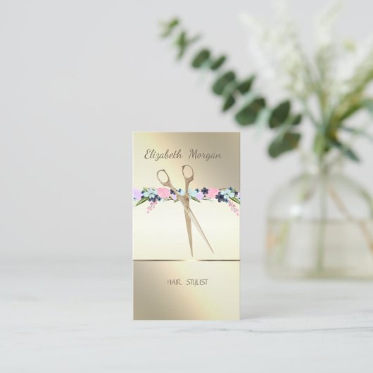 エレガント,ストライプ,はさみ,花アポイントメントカード 紹介カード (スタンド正面)