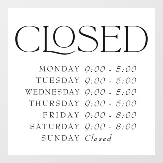 エレガント セリフ 小売業 閉店サイン 店舗営業時間 ウィンドウサイン (シート)