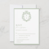 エレガント・セージグリーン・クレスト 結婚式 料理の選択 RSVP (正面)
