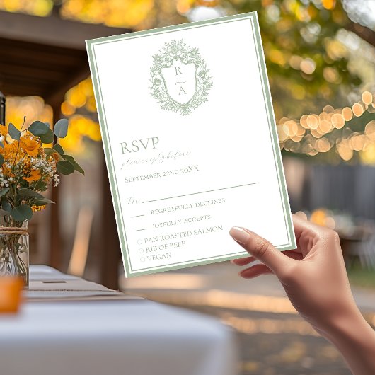 エレガント・セージグリーン・クレスト 結婚式 料理の選択 RSVP