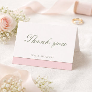 エレガント セージグリーン ピンク 結婚式 サンクスカード サンキューカード