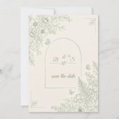 エレガント セージグリーン フラワー Save The Date 招待状 (裏面)