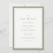 エレガント・セージグリーン・フレーム 結婚式のSave the Date 招待状 (正面)